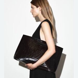 COS Leather Crocodile-Embossed Folio Bag